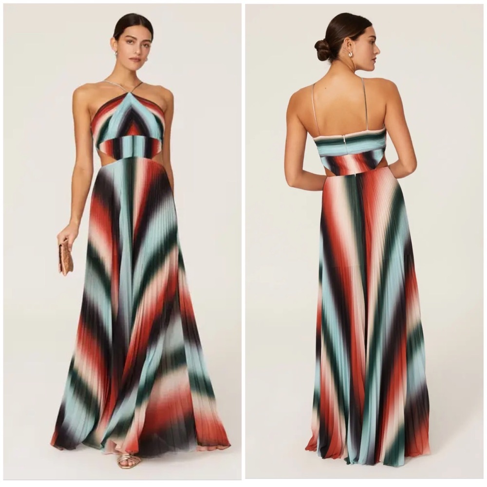 AMUR Janet Pleated Striped Cutout Gown